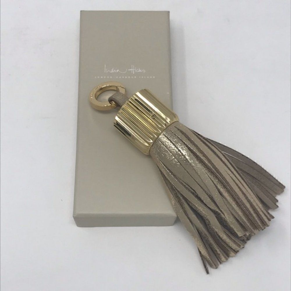 India Hicks Agra Tassel Gold Crackle Leather - Picture 3 of 5